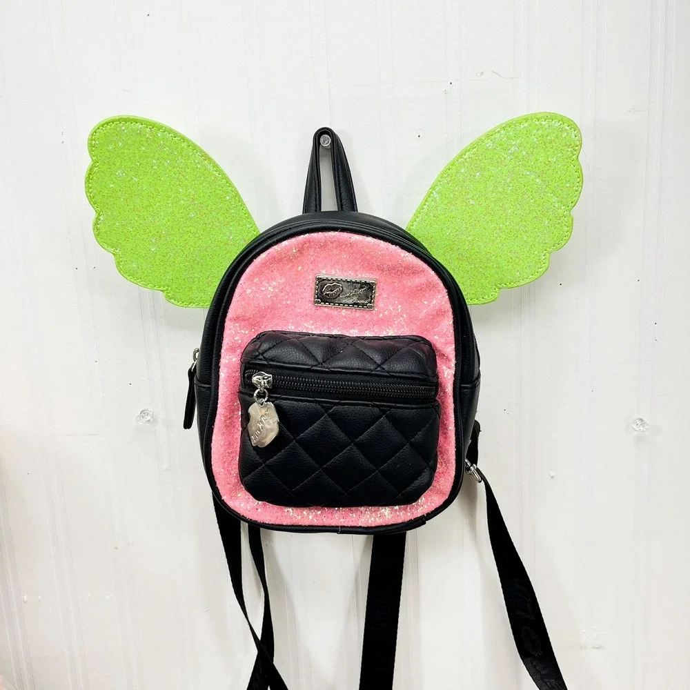 Luv Betsey by Betsey Johnson Mini Backpack Pink Green Glitter Wings Fairy Core‎